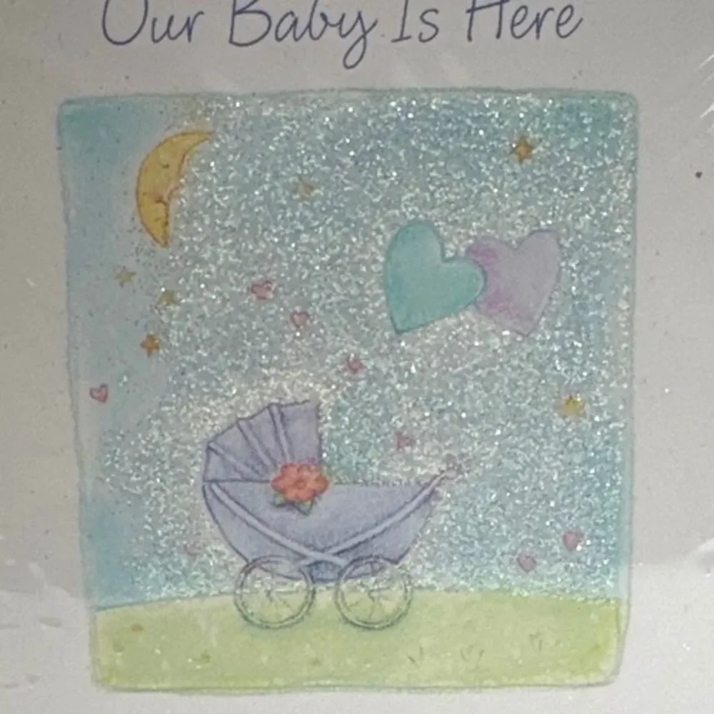 Vintage 90s Hallmark Baby Announcements NOS Classic Glitter Pastel Nursery Style
